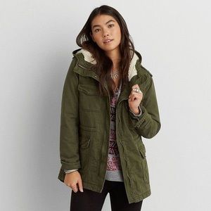 Army Green Sherpa Lined Hood Coat/Jacket